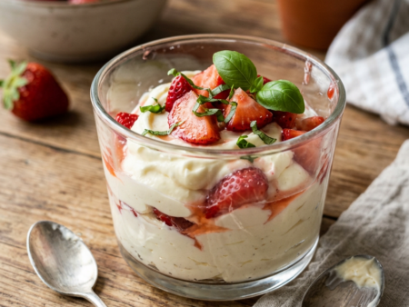 Mascarpone met Aardbeien en Basilicum