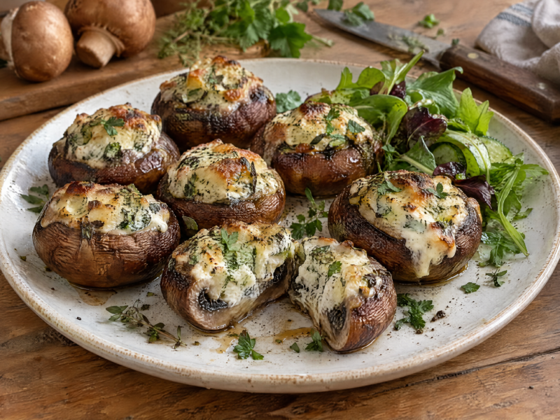 Gevulde Kastanjechampignons met Roomkaas en Kruiden