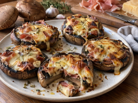 Gegratineerde Portobello’s met Parmaham en Kaas