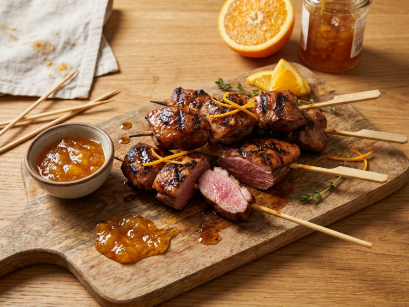 Eendenborstspiesjes met Sinaasappelmarmelade
