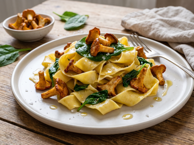 Verse Pasta met Cantharellen en Spinazie