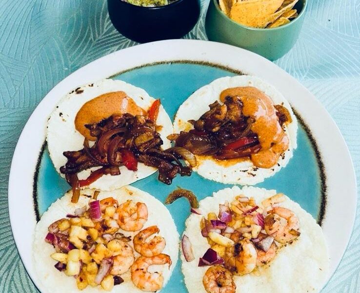 Taco’s met garnalen, kip en guacemolen