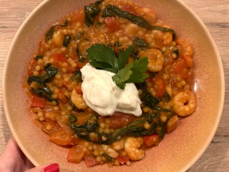 Curry Parelcouscous met Garnalen🍛🦐🌶️