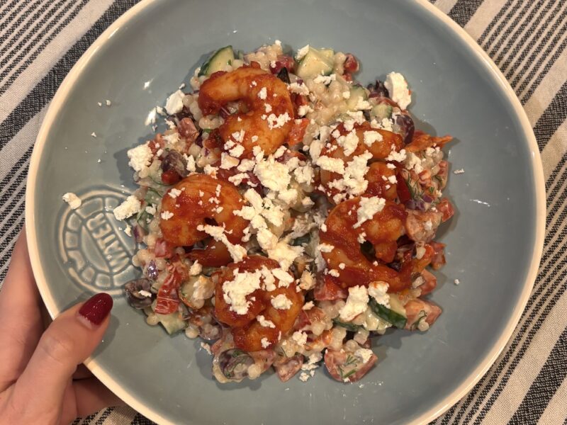 Griekse Gamba Parelcoqucous Salade 🦐🥗🥒🫒🍅