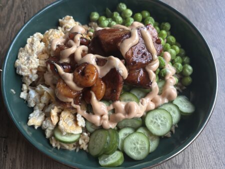 Rijstbowl met Aziatische Garnalen & Zalm