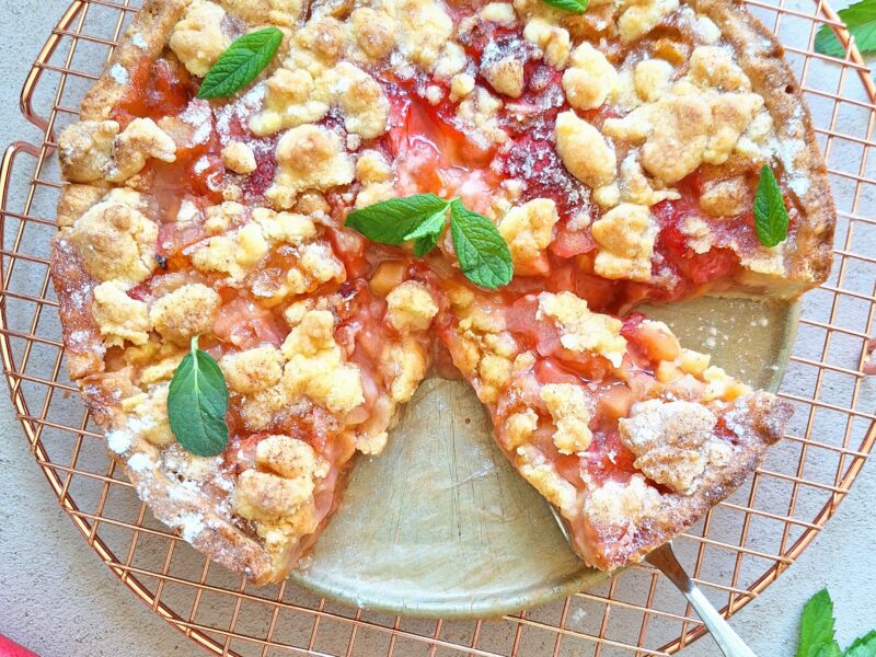 Rabarbertaart met krokante crumble