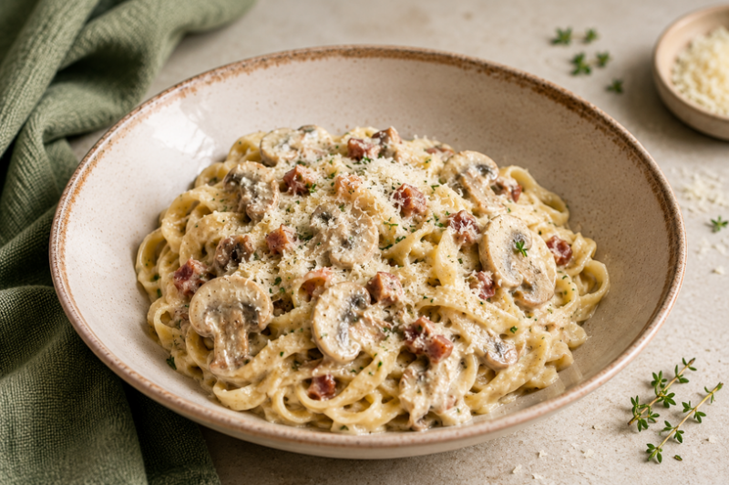 Tagliatelle met Boursin en Champignons