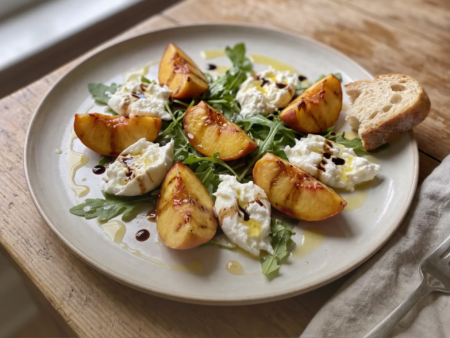 Perzik-burrata salade