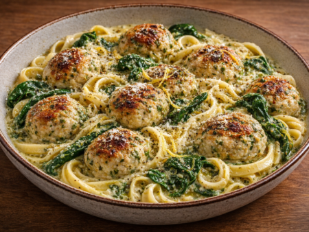 Kipgehaktballetjes in romige pesto-citroensaus