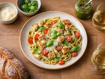 Romige kip-pesto pasta