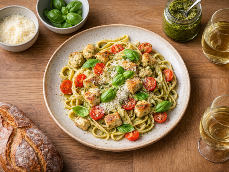 Romige kip-pesto pasta